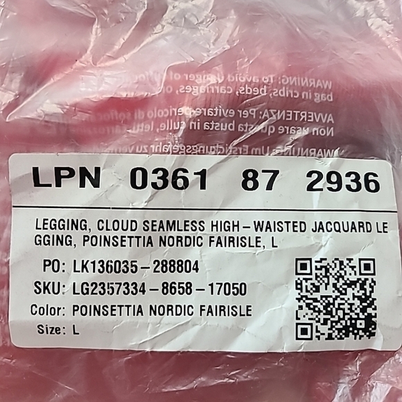 NEW Fabletics Cloud Seamless High-Rise Jacquard Poinsettia Nordic Leggings Sz L - Picture 8 of 8